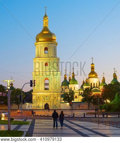 Sofiivska Square And Famous Saint Sophia's Cathedral. Kiev, Ukraine