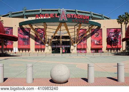 ANAHEIM, CALIFORNIA - 1 MAR 2021: Homeplate Gate at Angel Stadium of Anaheim is home of the Los Angeles Angels of Major League Baseball.