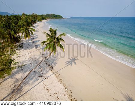 Chumpon Province, White Tropical Beach With Palm Trees, Wua Laen Beach Chumphon Area Thailand, Palm 