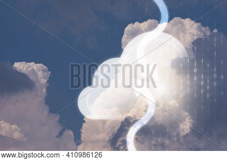 Cloud Computing With Nature Actual Cloud Sky With Binary Number For Sign Of Download And Upload Info