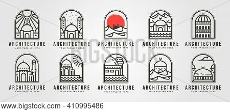 Set Of Islamic Mosque Line Logo Vector Symbol Illustration Design, Ramadan Idea Vector Symbol Creati