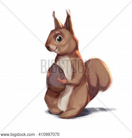 Squirrel And Nut 2d Art Digital Draw