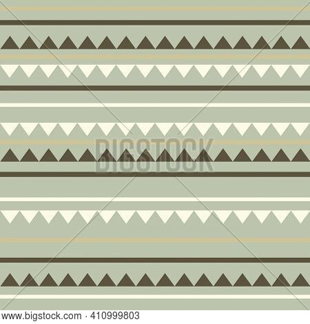 Lines And Triangles Seamless Pattern With Tea Green Background. Vector Illustration