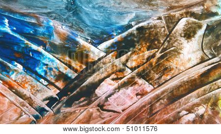 Abstract hand drawn paint background: blue and yellow futuristic patterns. Great for art texture, grunge design, and vintage paper