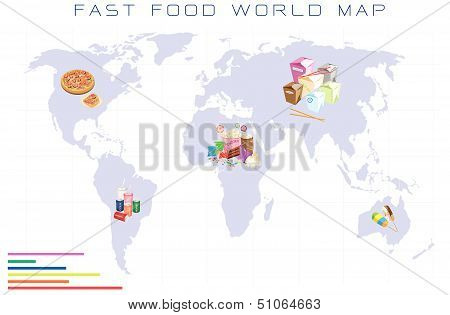 World Map With Fast Food And Take Away Food