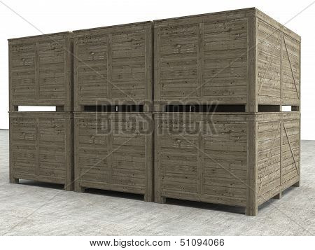 3d render wooden case isolated
