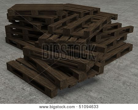 Stack  of old three wooden pallets