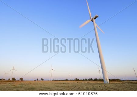 Windmills for renewable electric energy production, La Muela, Zaragoza, Aragon, Spain