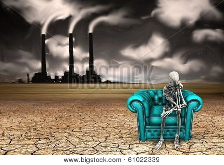 Skeletal figure ponders