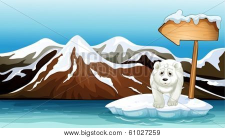 Illustration of a polar bear above the iceberg with a signboard