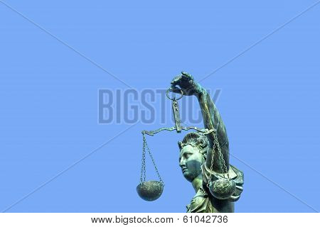 Statue Of Lady Justice In Front Of The Romer In Frankfurt - Germany
