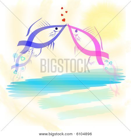 Poisson rouge avec Action bondissante de baisers