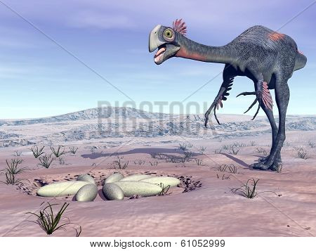 Female gigantoraptor going to its nest - 3D render