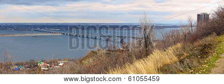Saratov City. Road Bridge Over River Volga. Russia