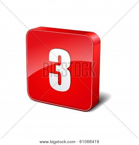 3 Three 3d Rounded Corner Red Vector Icon Button