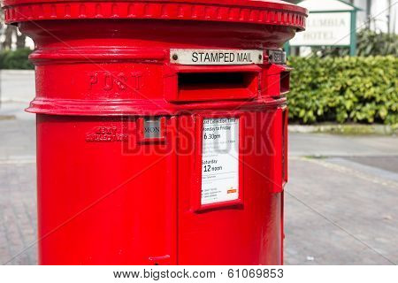 Closeup To A Bright Red Post Box