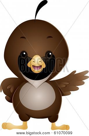 Illustration of a Cute Quail with One Wing Extended to the Side