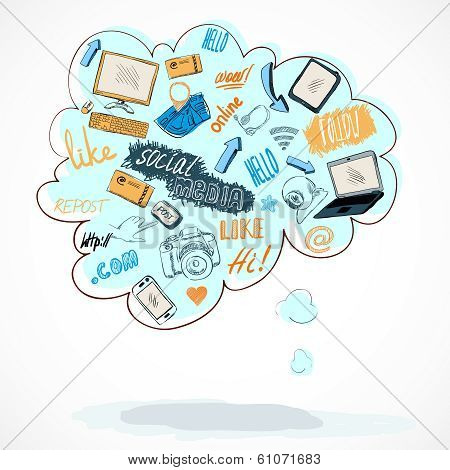 Buble with social media technology icons