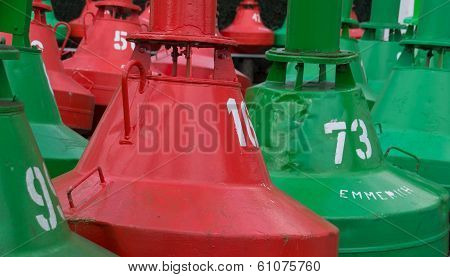 Green And Red Beacon Bouy In Emmerich