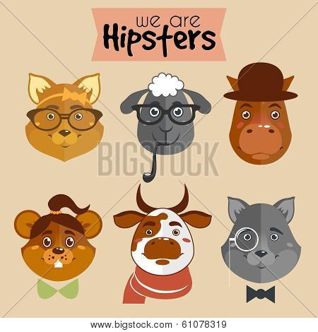 Collection of hipster cartoon character animals