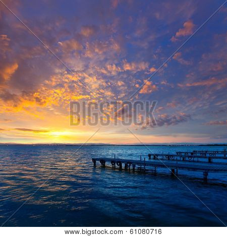 Albufera sunset lake park in Valencia el saler colorful sky of Spain
