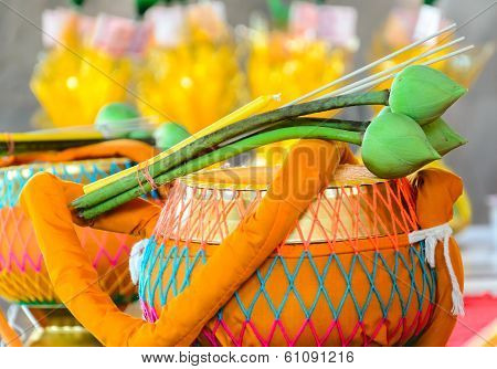 Close-up Shot Of Lotus Flower On Top Of Buddhist Monk Bowl