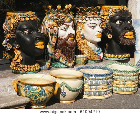 Hand Painted traditional Italian ceramics vases from Sicily