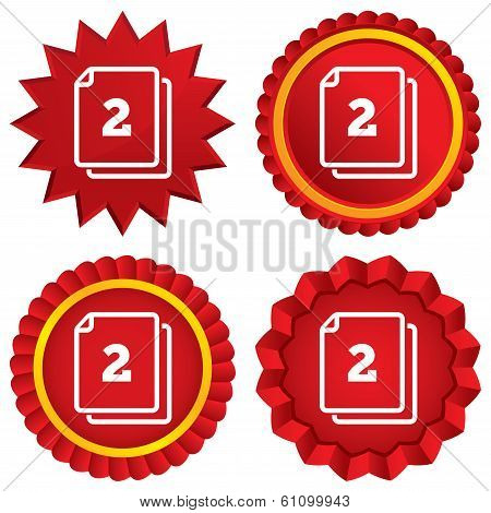 In pack 2 sheets sign icon. 2 papers symbol.