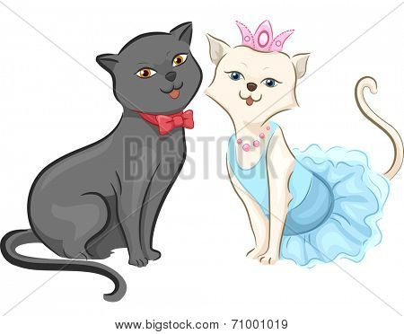 Illustration of a Cat Couple All Dressed Up