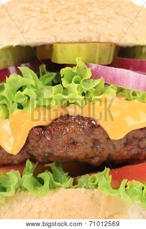 Close up of hamburger layers.