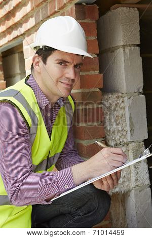 Architect Checking Insulation During House Construction