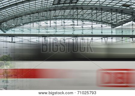 Berlin Hauptbahnhof Train Station Passing Train