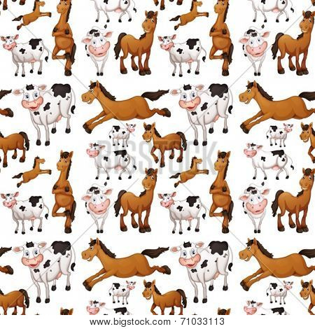 Illustration of a seamless cows and horses