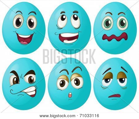 Illustration of blue egg with expressions