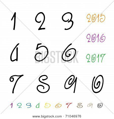 Numbers 0-9 written with a brush