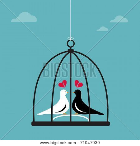 Vector Image Of Two Birds In A Cage.