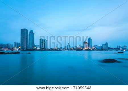Xiamen City Skyline In Nightfall