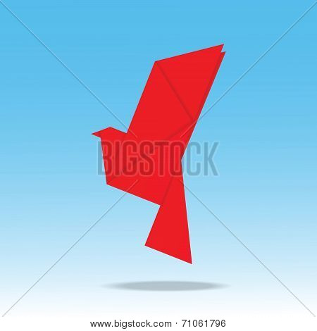 Origami Paper Bird On Blue Background