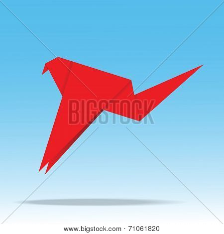 Origami Paper Bird On Blue Background