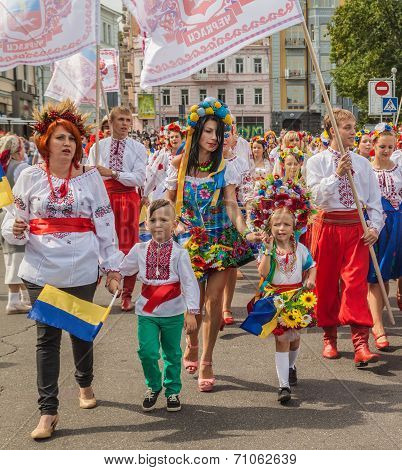 A Delegation From The Cherkasy Region In National Traditional Costume  Regions, Ukraine On August 24