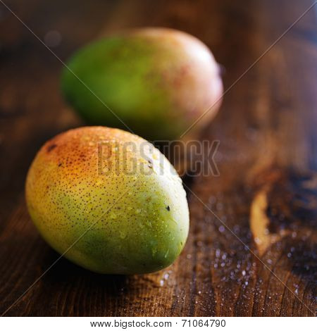 two mangoes shot with selective focus