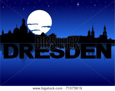 Dresden skyline reflected with text and moon vector illustration