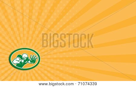 Business Card American Football Player Fend Off Oval Retro