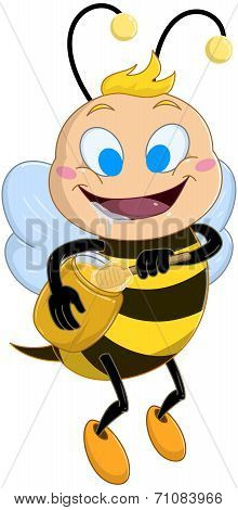 Drooling Bee Holds Honey Jar