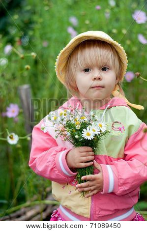 Little Girl With Flowers 2.5 Years