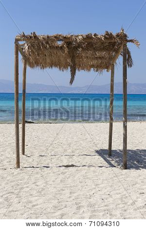 Sunshade At Chrysi Island Beach Near Crete. Greece