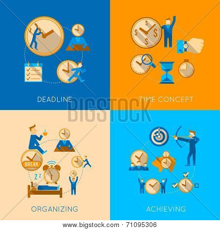 Time management flat composition icons set