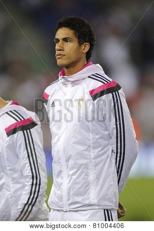 BARCELONA - MAY,11: Raphael Varane of Real Madrid during the Spanish League match between Espanyol and Real Madrid at the Estadi Cornella on May 11, 2013 in Barcelona, Spain