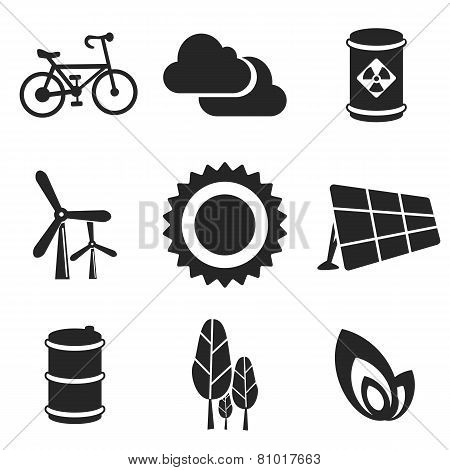 Ecology Web And Mobile Icons Set. Vector.