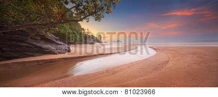 beautiful beach with colorful sky, Thailand